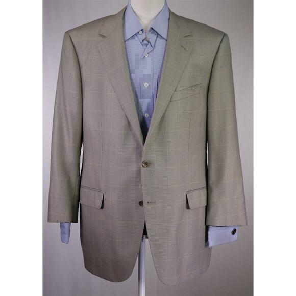 Custom Made Blue Gold Check Linen Wool Silk Marzoni 2-Btn Sportcoat Blazer 46S - Picture 2 of 11